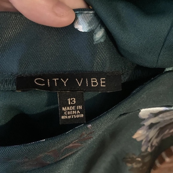 City Vibe Long-Sleeve Lace Top w/ Floral Print Skirt Two-Piece Dress Green Sz 13 - Picture 11 of 12